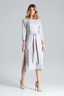 Sukienki - Wiązana SUKIENKA z rękawami 3/4 | pęknięcia po bokach | Szara L - miniaturka - grafika 1