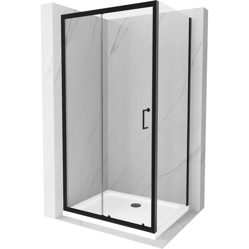 Mexen Apia kabina prysznicowa rozsuwana 100x90 cm, transparent, czarna + brodzik Flat, biały