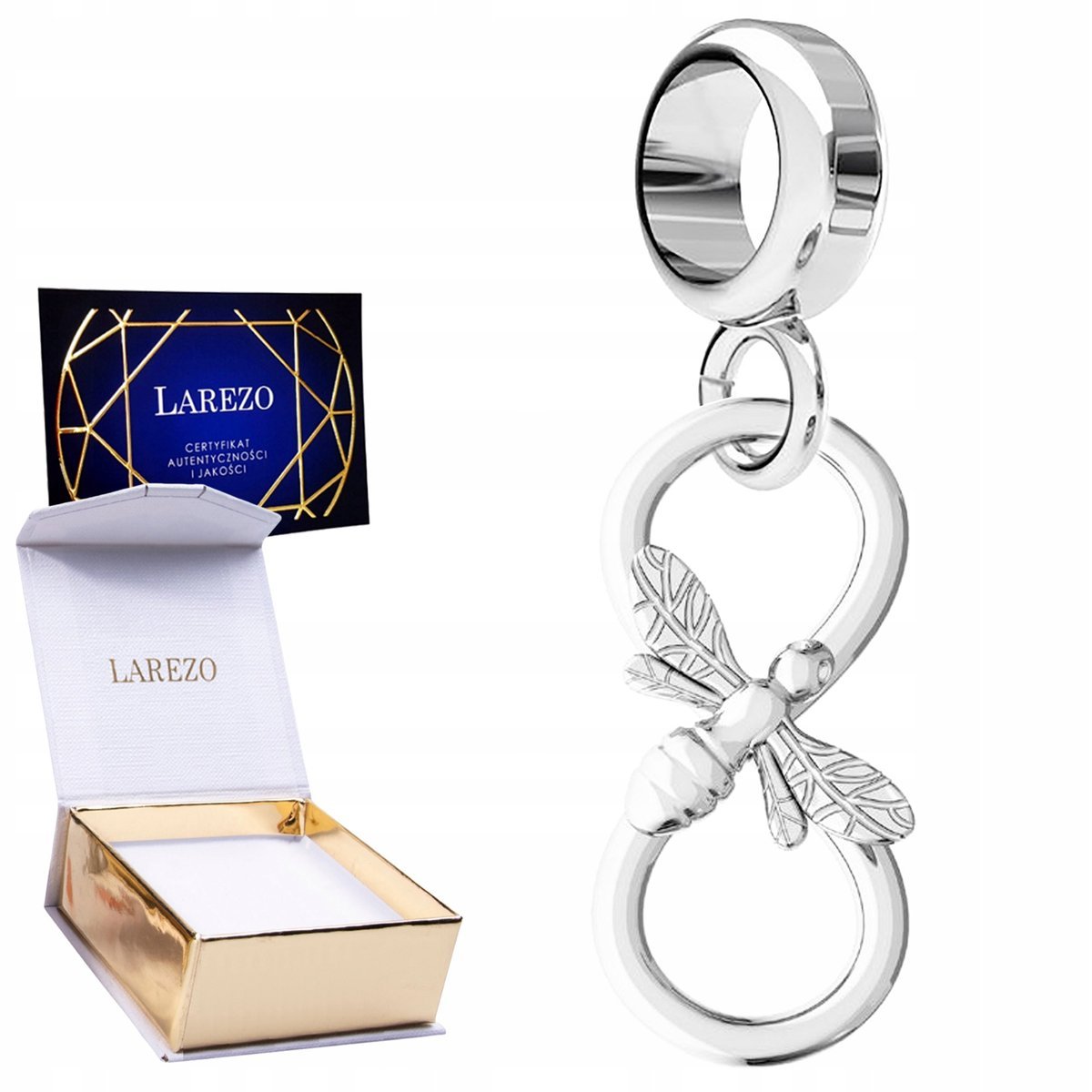 CHARMS SREBRNY Wiszący Pszczoła Pszczółka Nieskończoność Ósemka SREBRO 925