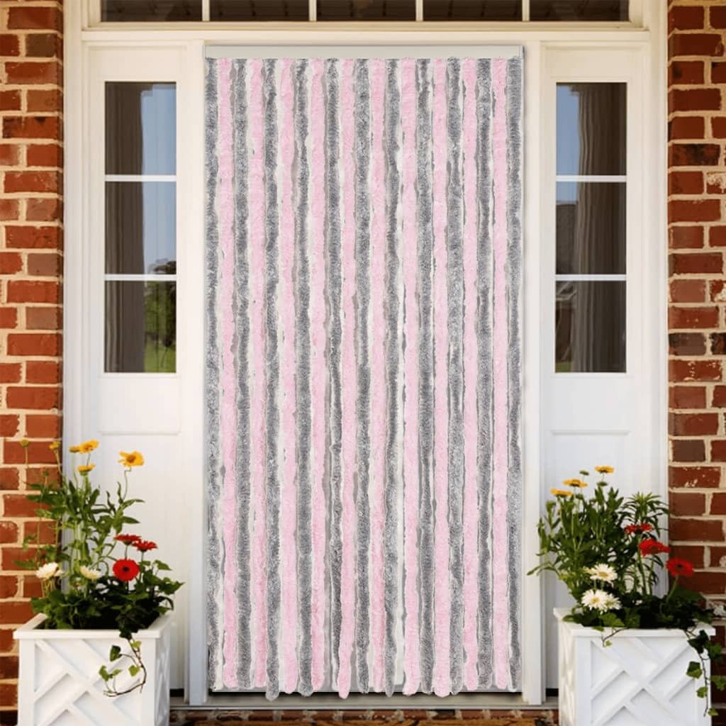 Szenilowa zasłona muchowa srebrno-szaro-różowa 100x230 cm