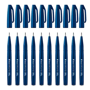 Pentel SES15C-CAX Brush Sign Pen ciemnoniebieski, długopis z włókien, końcówka przypominająca pędzel, 10 sztuk - Długopisy - miniaturka - grafika 1