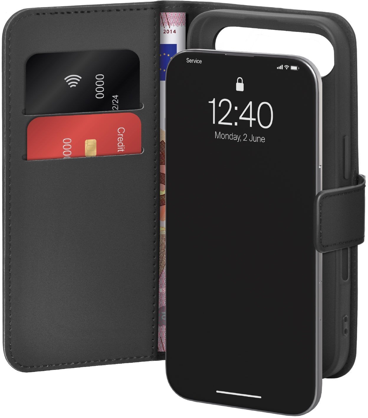 Etui Puro Wallet Stand na iPhone 17 Air z ekoskóry, z klapką, portfelem i funkcją podstawki - czarne