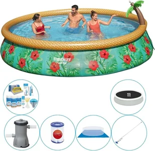 Super zestaw basenowy - Bestway Fast Set 457x84 cm okrągły - Tropikalne kwiaty - Baseny ogrodowe - miniaturka - grafika 1