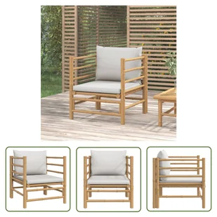 The Living Store Sofa ogrodowa z jasnoszarymi poduszkami - bambusowa - Sofa Ogrodowa - Sofy ogrodowe - miniaturka - grafika 1