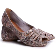 Baleriny - Baleriny Damskie Maciejka Skórzane Brązowe we wzory 03497-21 wielokolorowe - miniaturka - grafika 1