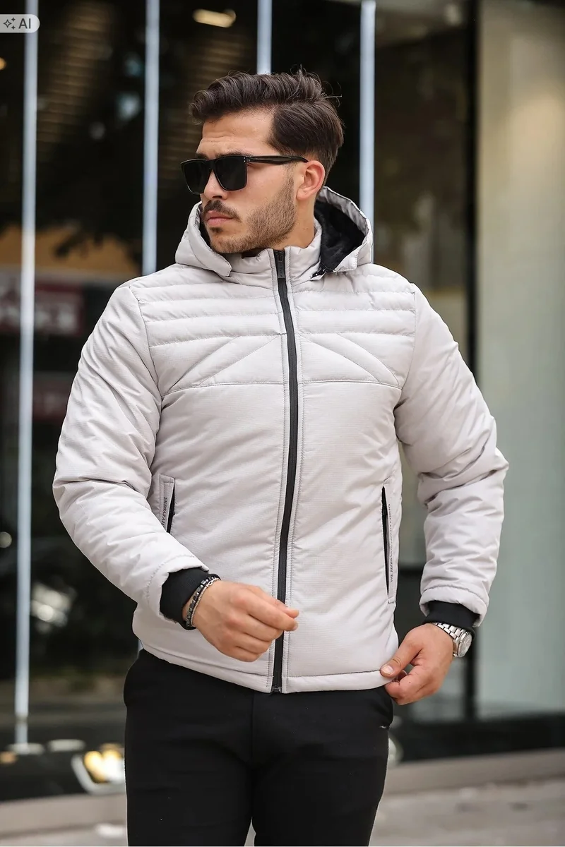 LEKKA PIKOWANA KURTKA MĘSKA Z KAPTUREM W STYLU MINIMAL M 5IA