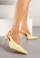 Sandały damskie - Żółte Lakierowane Sandały na Szpilce Typu Slingback Addoxie - miniaturka - grafika 1