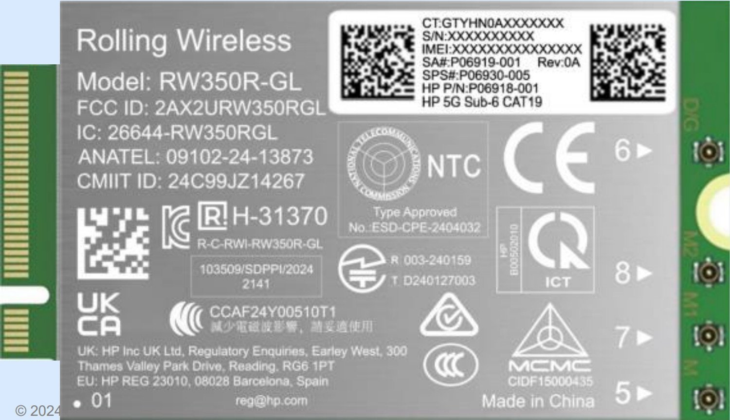 HP 5G Modem m.2 WWAN 4G/5G Sub-6 GHz FM350-GL Mobile Broadband Cellular compatible with WWAN-ready EliteBook 8 X - G1i G1a - 13 14 16, Flip, ZBook 8 X Fury - G1i G1a - 14 16 18 B8BD4AA