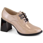Półbuty damskie - Skórzane lakierowane półbuty damskie na ozdobnym słupku beżowe Vinceza 63510 beżowy - miniaturka - grafika 1
