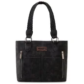 Koszulki i topy damskie - Wrangler Tote Bag for Women Multi Pockets shoulder bag western purse Medium leather like Handbags with Woven Top-Handle WG78-G8317BK - miniaturka - grafika 1