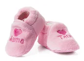 Buty dla dziewczynek - Różowe buciki niemowlęce haft TATA MAMA – 0-6m. - miniaturka - grafika 1