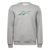 Bluzy męskie - Reebok Męska bluza z logo Crew z długim rękawem, Medium Grey Heather/Harmony Green, S - miniaturka - grafika 1
