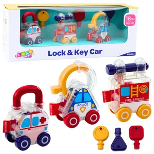 Zestaw Autek Z Kluczem Edukacyjne Policja Straż Karetka 3szt LEAN Toys - Samochody i pojazdy dla dzieci - miniaturka - grafika 1