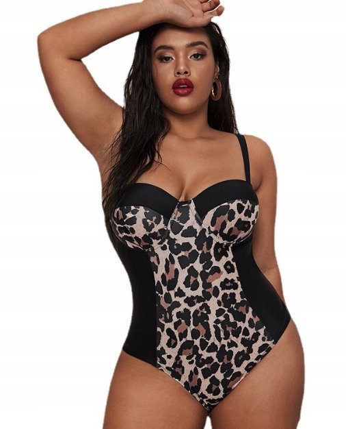Strój Kąpielowy Plus Size Usztywniany Panterka Xl
