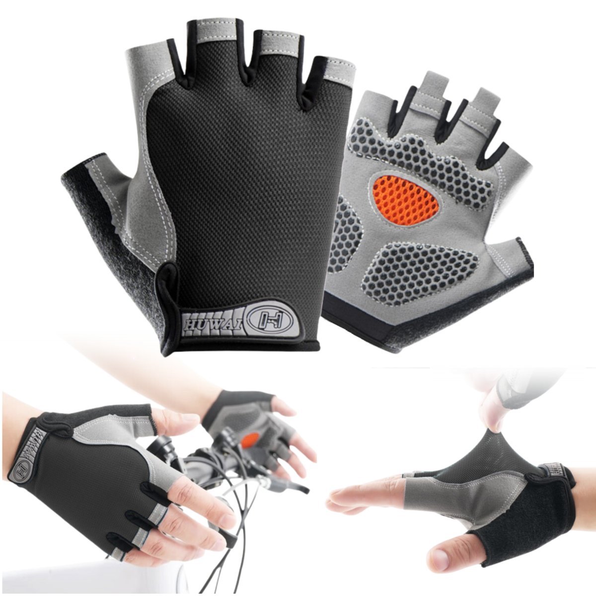 RĘKAWICZKI ROWEROWE KRÓTKIE BEZ PALCÓW RĘKAWICE NA ROWER MĘSKIE SZARE L