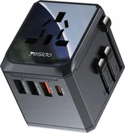 Akcesoria podróżnicze - Yesido yesido MC24 Uniwersalny Adapter UK/EU/US /AUS Max 8A 3xUSB+USB-C BLACK / CZARNY - miniaturka - grafika 1