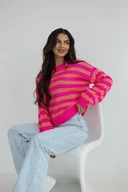 Swetry damskie - sweter damski Stayhere paski róż pomarańczowy rozmiar uniwersalny - miniaturka - grafika 1