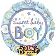 Baby shower i roczek - Balon foliowy grający, Sweet baby boy, błękitny, 71 cm, 1 sztuka - miniaturka - grafika 1