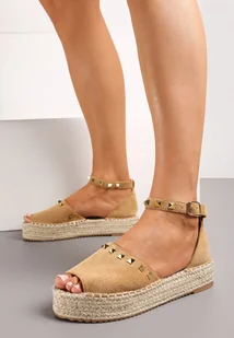 Brązowe Sandały Espadryle Peep Toe na Plecionej Platofrmie Ravellia - Sandały damskie - miniaturka - grafika 1