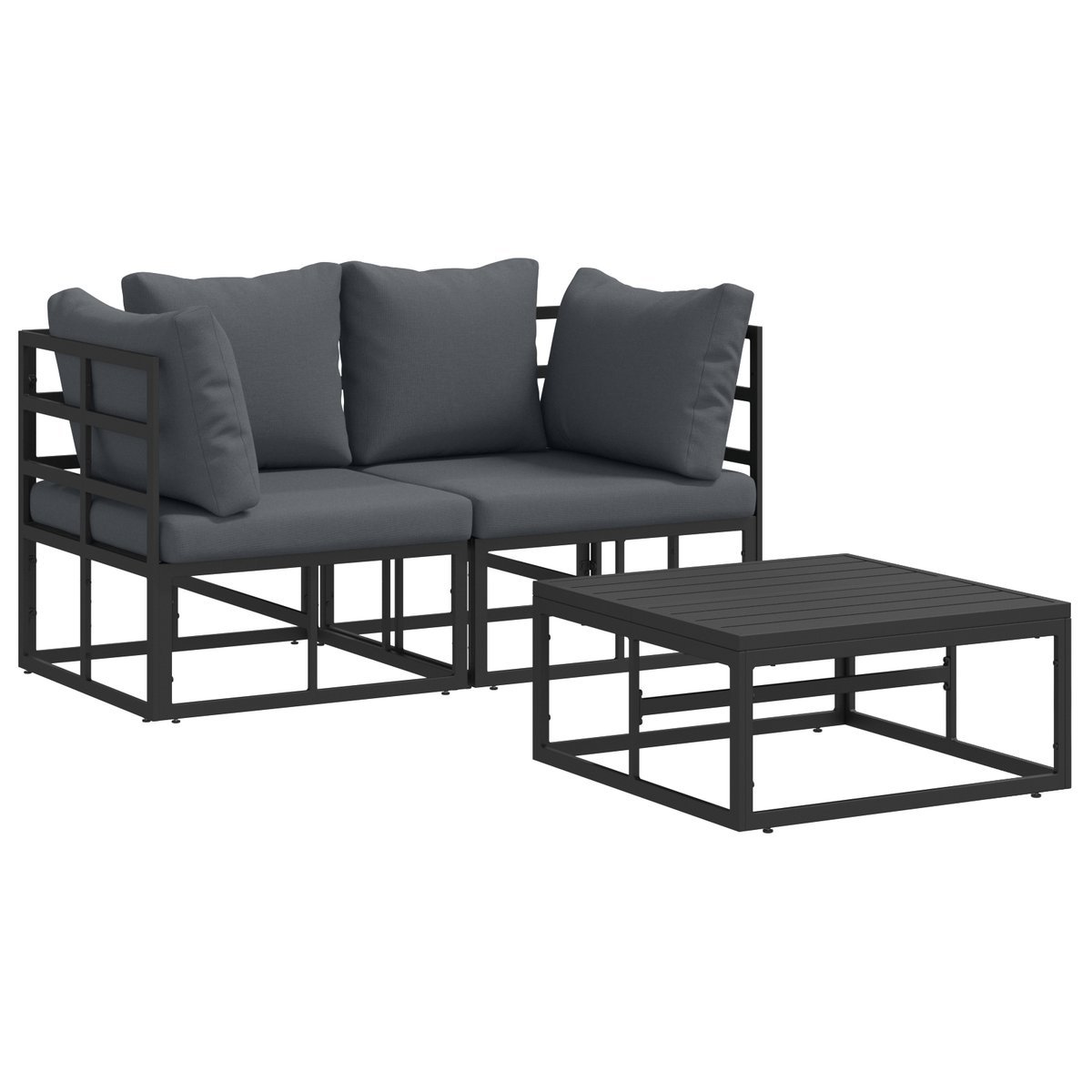 vidaXL Zestaw Sof na Ogród 3 pcs Czarny 70 x 70 x 32 cm Aluminium