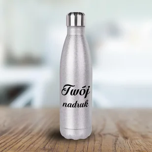 Metalowa butelka izotermiczna 500 ml z Twoim nadrukiem - srebrny brokat - Butelki termiczne - miniaturka - grafika 1