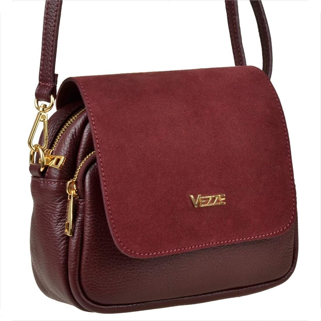 VEZZE torebka listonoszka skórzana bordowa z zamszem