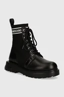 Botki damskie - Love Moschino botki damskie kolor czarny na płaskim obcasie JA24144G1LIYJ000 - miniaturka - grafika 1
