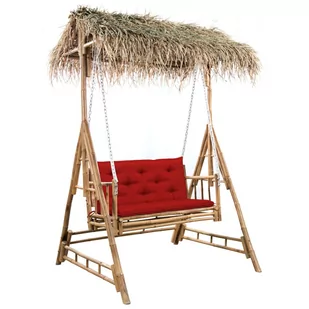 2-os. huśtawka ogrodowa, bambus i liście palmy, poduszka, 202cm - Huśtawki - miniaturka - grafika 1