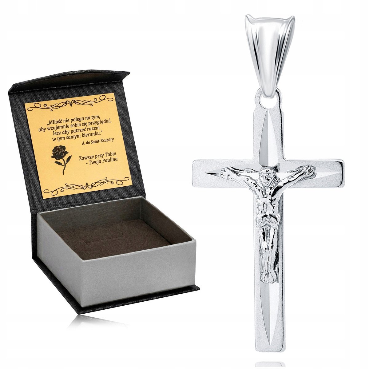 ELEGANCKI SREBRNY DIAMENTOWANY KRZYŻYK RODOWANY 925 PIĘKNY KRZYŻ NA PREZENT