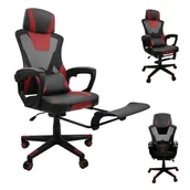 Fotele gamingowe - Fotel Gamingowy Dla Gracza Biurowy Obrotowy + Podnóżek Kg100 Czarno/Czerwony - miniaturka - grafika 1