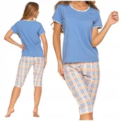 Piżamy damskie - PIŻAMA DAMSKA DWUCZĘŚCIOWA MORAJ KRÓTKI RĘKAW SPODNIE 3/4 KRATKA - S - miniaturka - grafika 1