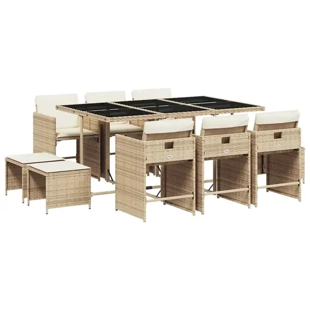 Zestaw mebli ogrodowych rattan PE beżowy, stół 165x106x73 cm, krzesło 5