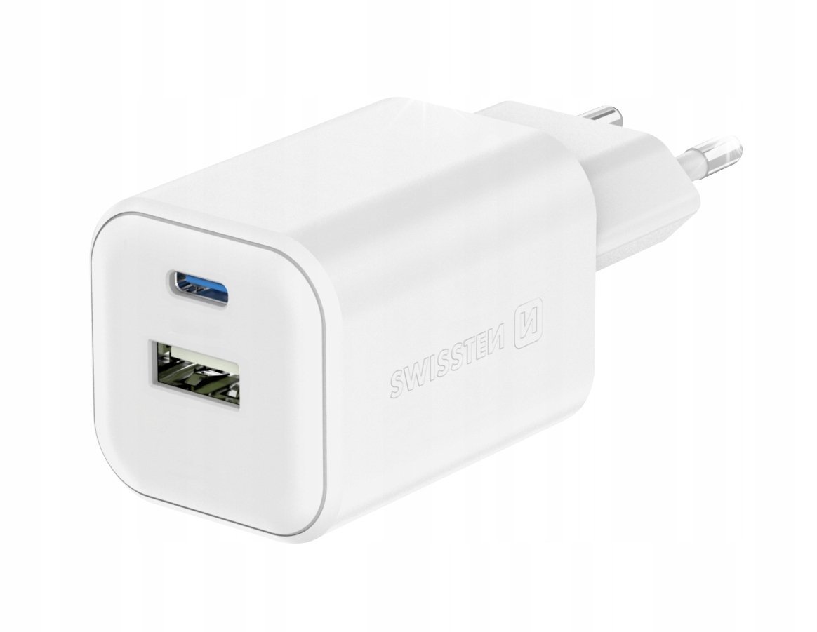 SZYBKA ŁADOWARKA SIECIOWA GaN 1x USB-C 45W PD + 1x USB-A 18W QC SWISSTEN