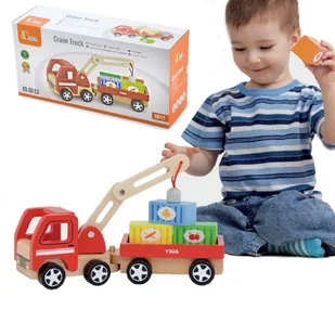 Drewniany Dźwig z kontenerami Viga Toys - Zabawki kreatywne - miniaturka - grafika 1