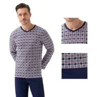 Piżamy damskie - Pi��ama m��ska w serek LUNA kod 795 granatowa w kratk��  XL - miniaturka - grafika 1