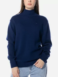 Swetry damskie - Sweter z golfem damski bawełniany luźny Adidas Premium Essentials Knit Jumper W "Dark Blue" IM3825 L Granatowy (4066763107802) - grafika 1