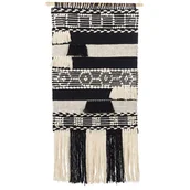 Dekoracje domu - Dekoracja ścienna z frędzlami bawełniana beżowo-czarna MURIDKE - miniaturka - grafika 1