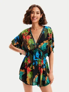 Desigual Sukienka plażowa Tropical Party 24SWMW23 Czarny Loose Fit - Sukienki - miniaturka - grafika 1