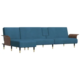 Sofa rozkładana L, niebieska, 279x140x70 cm, aksamit Lumarko! - Narożniki - miniaturka - grafika 1
