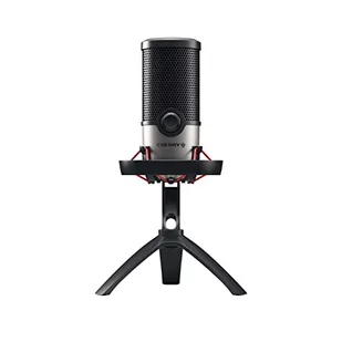 CHERRY UM 6.0 ADVANCED, mikrofon USB do streamingu, podcastu, biura domowego, Shock Mount, Touch Mute, 2 charakterystyki kierunkowe, kompatybilny z PC/Mac/PS4/PS5, czarno-srebrny - Mikrofony komputerowe - miniaturka - grafika 1