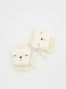 Reserved - Rękawiczki bez palców z klapką - złamana biel - Czapki dla dzieci - miniaturka - grafika 1