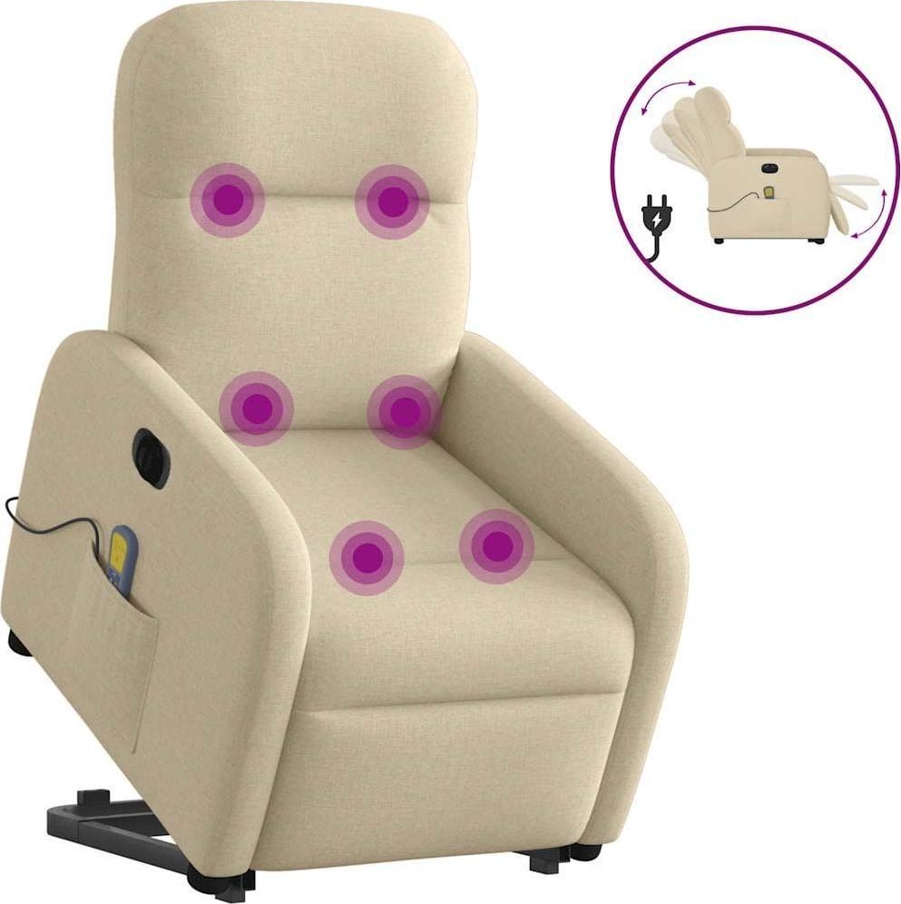 vidaXL vidaXL Podnoszony fotel masujący, elektryczny, rozkładany, kremowy