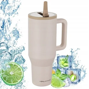 KUBEK TERMICZNY 1100 ML NIERDZEWNY PRÓŻNIOWY DO NAPOJÓW ZE SŁOMKA BEŻOWY - Kubki termiczne - miniaturka - grafika 1