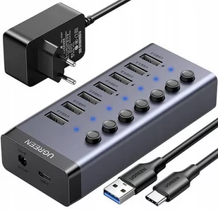 Ugreen Ugreen wielofunkcyjny HUB 7w1 USB Typ C - 7x USB Typ A 3.0 PD DC 12V szary (CM481) CM481 - Huby USB - miniaturka - grafika 1