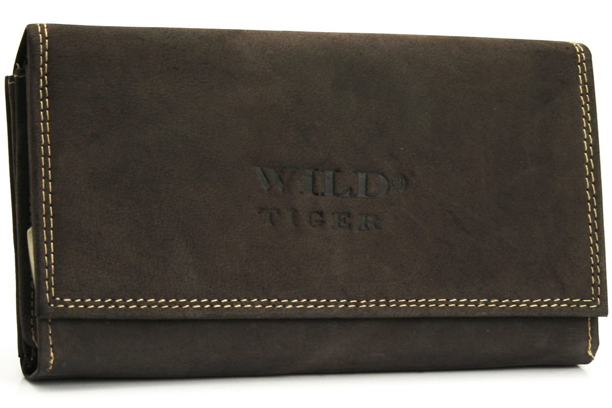 Portfel damski skóra nubuk Wild Tiger - ciemnobrązowy