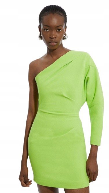 KAREN MILLEN ZIELONA SUKIENKA ASYMETRYCZNA NA JEDNO RAMIĘ 38 B1C