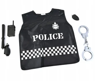 MUNDUR POLICJANTA CZARNA KAMIZELKA KAJDANKI STRÓJ KARNAWAŁOWY PRZEBRANIE - Zabawy w naśladowanie dorosłych - miniaturka - grafika 1