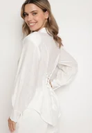 Koszule damskie - Biała Koszula z Usztywnionymi Ramionami Ozdobiona Sznurkiem Meroriela - miniaturka - grafika 1