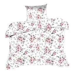 Extrapościel Pościel bawełniana 140x200 kwiaty biała różowa 1436N Classic - Pościel - miniaturka - grafika 1