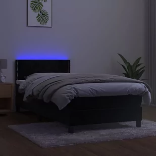 Łóżko kontynentalne z materacem i LED, czarny aksamit 80x200 cm Lumarko - Łóżka - miniaturka - grafika 4